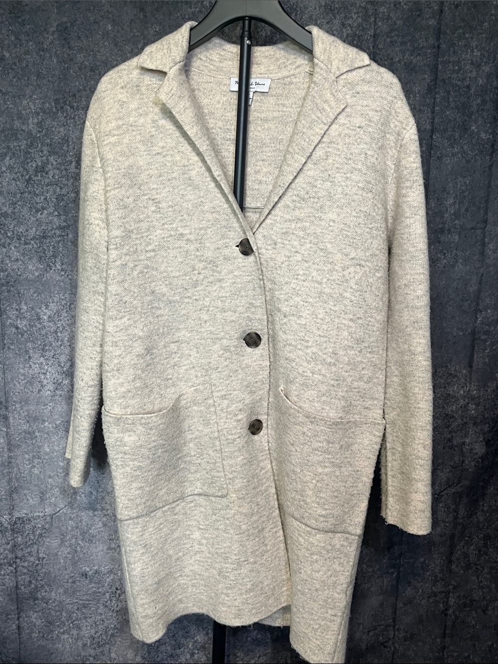 Michael Stars Oversized Collared Button-Front Cardigan - Light Beige